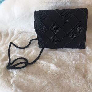 Bijoux Terner Black Satin Beaded Bag!!